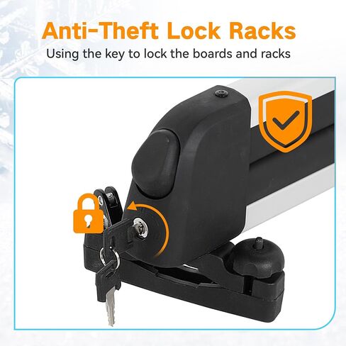 Ski& Snowboard Roof Racks, Ski Roof Racks with Anti-Theft Lock Racks Carrier for Snowboards Universal Ski Top Holder Fits for Square/Aero/Oval Cross Bars, Silver, Large in Saudi Arabia