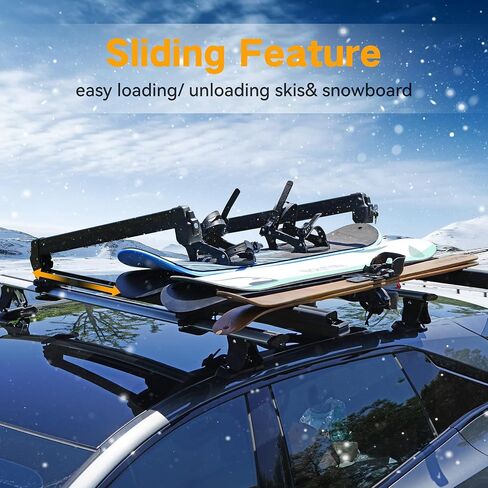 Ski& Snowboard Roof Racks, Ski Roof Racks with Anti-Theft Lock Slide Ski Racks Extending Carrier for Snowboards Universal Ski Top Holder Fits for Square/Aero/Oval Cross Bars, Black, Extra- Large in Saudi Arabia