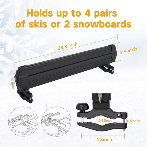 Ski& Snowboard Roof Racks, Ski Roof Racks with Anti-Theft Lock Slide Ski Racks Extending Carrier for Snowboards Universal Ski Top Holder Fits for Square/Aero/Oval Cross Bars, Black, Extra- Large in Saudi Arabia