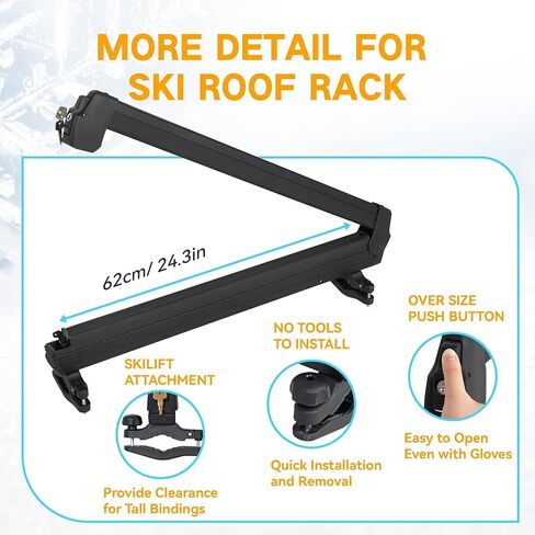 Ski& Snowboard Roof Racks, Ski Roof Racks with Anti-Theft Lock Slide Ski Racks Extending Carrier for Snowboards Universal Ski Top Holder Fits for Square/Aero/Oval Cross Bars, Black, Extra- Large in Saudi Arabia