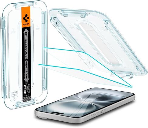 Spigen GlasTR EZ FIT Screen Protector for iPhone 16/15 | 9H+ tempered glass, Scratch resistance, auto-align tray, Lab-tested 100% clarity, Original touch, Case-friendly, 2 Pack in Kuwait