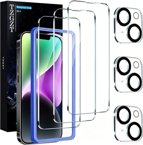 TZGZT 3 Pack Screen Protector for iPhone 13, Tempered Glass, Case Friendly | 9H+ Hardness, Military Grade Shatterproof, Anti-Scratch, HD, Easy Installation, Bubble Free, Include Camera Lens Protectors in Saudi Arabia