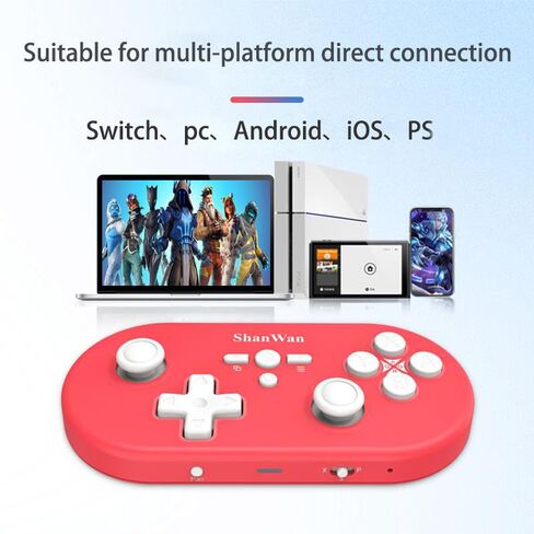 ShanWan Mini Bluetooth Controller ,for Switch 2/OLED/Lite, Steam Deck, PC, PS 4, Android & iOS, 1000Hz Polling Rate, Custom Macro Buttons, 6-Axis Gyro, Turbo Burst Function, Linear Motor Vibration（Red） in Saudi Arabia