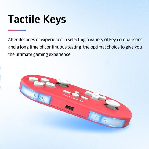 ShanWan Mini Bluetooth Controller ,for Switch 2/OLED/Lite, Steam Deck, PC, PS 4, Android & iOS, 1000Hz Polling Rate, Custom Macro Buttons, 6-Axis Gyro, Turbo Burst Function, Linear Motor Vibration（Red） in Saudi Arabia