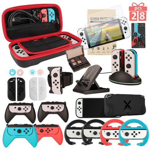 Accessories for Switch 2 - Family Bundle for Nintendo Switch 2,Carry Case,Portable Joy Con Charger,4 Pack Steering Wheels and Hand Grips,Dockable Case Kit,Stand and More | Carry Case,Portable Joy Con Charger,4 Pack Steering Wheels and Hand Grips,Dockable  in Saudi Arabia