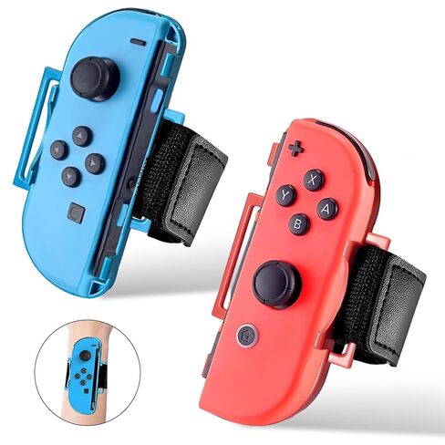 JoyHood 2 Pack Wrist Band Straps compatible with Dance Game 2022 2021 2020 2019 & Zumba Burn It Up for Switch/Switch OLED Joy-Con, Adjustable Elastic Strap Switch Controller Accessories (Red & Blue) in Saudi Arabia