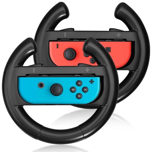 JoyHood Steering Wheel Compatible with Switch/Switch OLED Joy-Con Controller [2 Pack] Racing Wheel Controllers fit for Mario Kart 8 Deluxe - Black in Saudi Arabia