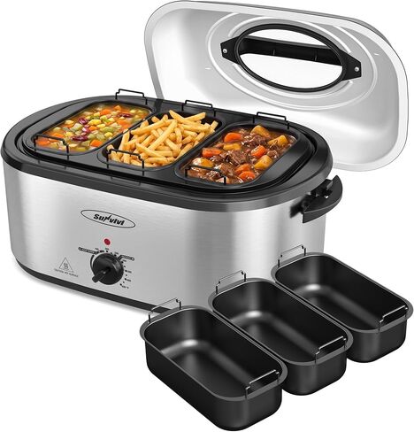 Royalcraft 24 QT Electric Roaster Oven with 3 Compartments, Self-Basting Lid, Silver in Saudi Arabia