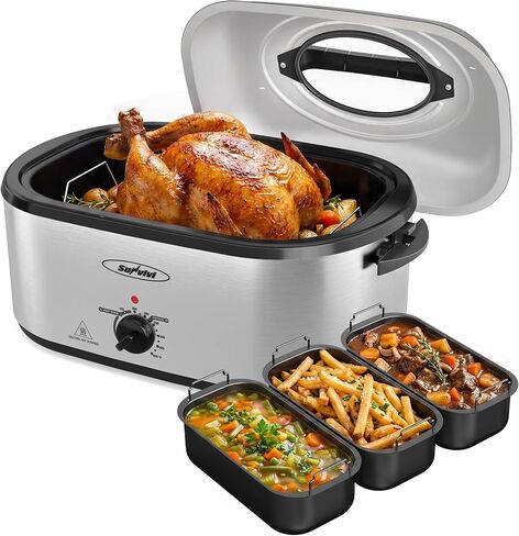 Royalcraft 24 QT Electric Roaster Oven with 3 Compartments, Self-Basting Lid, Silver in Saudi Arabia
