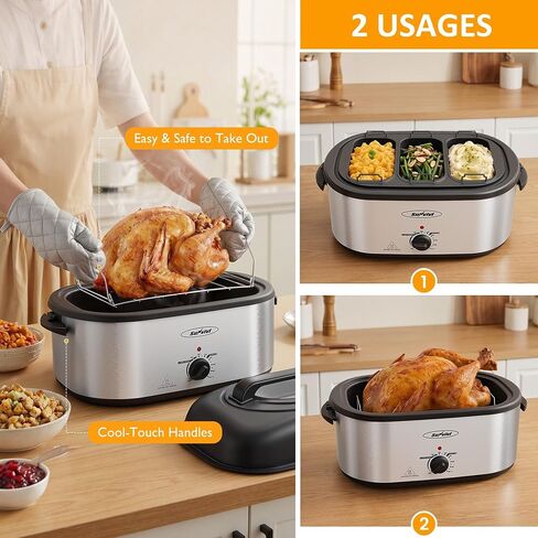 Royalcraft 24 QT Electric Roaster Oven with 3 Compartments, Self-Basting Lid, Silver in Saudi Arabia
