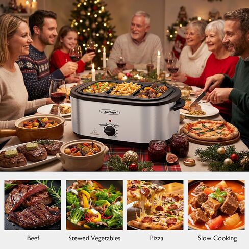 Royalcraft 24 QT Electric Roaster Oven with 3 Compartments, Self-Basting Lid, Silver in Saudi Arabia