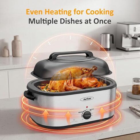 Royalcraft 24 QT Electric Roaster Oven with 3 Compartments, Self-Basting Lid, Silver in Saudi Arabia