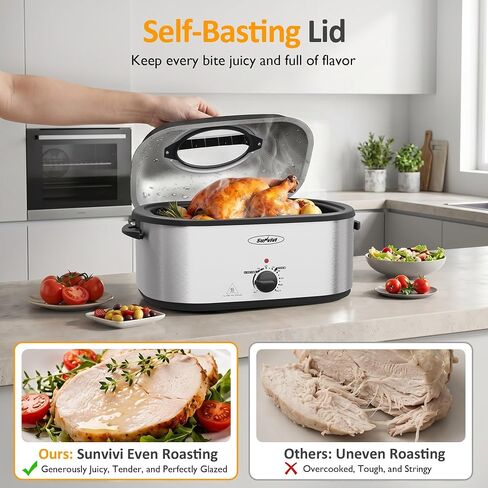 Royalcraft 24 QT Electric Roaster Oven with 3 Compartments, Self-Basting Lid, Silver in Saudi Arabia
