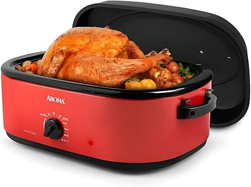 18Qt. Electric Roaster Oven With High Dome Lid, 8X Bonded Granite Enamel, New-Red (ART-718RH), Adjustable Temperature Dial, Keep Warm Setting in Saudi Arabia