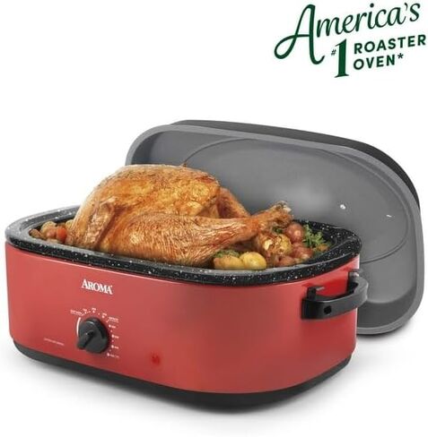 18Qt. Electric Roaster Oven With High Dome Lid, 8X Bonded Granite Enamel, New-Red (ART-718RH), Adjustable Temperature Dial, Keep Warm Setting in Saudi Arabia