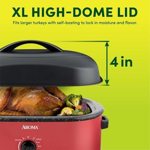 18Qt. Electric Roaster Oven With High Dome Lid, 8X Bonded Granite Enamel, New-Red (ART-718RH), Adjustable Temperature Dial, Keep Warm Setting in Saudi Arabia