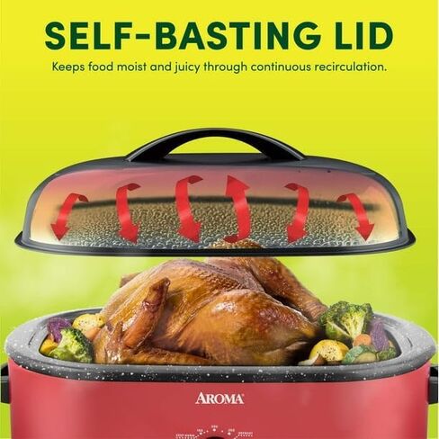 18Qt. Electric Roaster Oven With High Dome Lid, 8X Bonded Granite Enamel, New-Red (ART-718RH), Adjustable Temperature Dial, Keep Warm Setting in Saudi Arabia