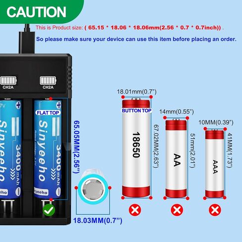 4-Pack Rechargeable Battery Charger Set 3400mAh High-Capacity Rechargeable Battery Pack, Battery Storage Case for 18650 Flat Top Batteries in Saudi Arabia