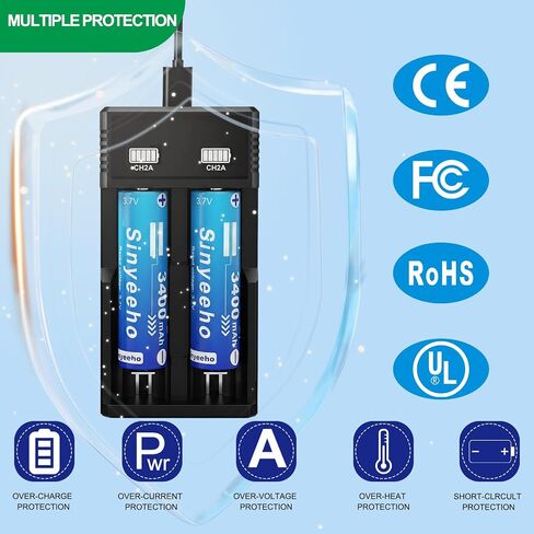 4-Pack Rechargeable Battery Charger Set 3400mAh High-Capacity Rechargeable Battery Pack, Battery Storage Case for 18650 Flat Top Batteries in Saudi Arabia