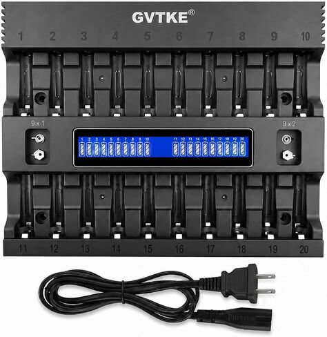 AA AAA Battery Charger,22 Bays Smart Universal LCD Display Battery Charger | 9V Battery Charger,For Team Users,Home,Karaoke,Security Dep.,Patrol Team,2-Year warranty in Saudi Arabia