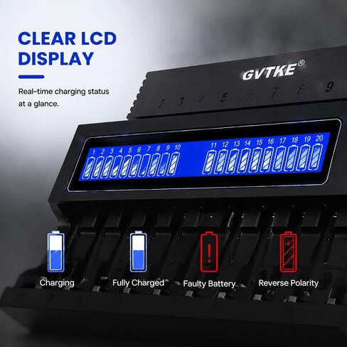 AA AAA Battery Charger,22 Bays Smart Universal LCD Display Battery Charger | 9V Battery Charger,For Team Users,Home,Karaoke,Security Dep.,Patrol Team,2-Year warranty in Saudi Arabia