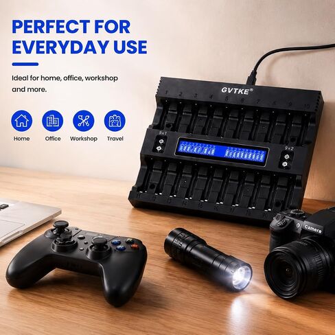 AA AAA Battery Charger,22 Bays Smart Universal LCD Display Battery Charger | 9V Battery Charger,For Team Users,Home,Karaoke,Security Dep.,Patrol Team,2-Year warranty in Saudi Arabia