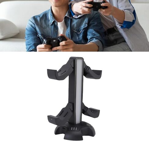 Controller Charger Holder with 9 RGB Light Modes for Gamers Desktop Storage Organizer USB A Type C Port in Saudi Arabia