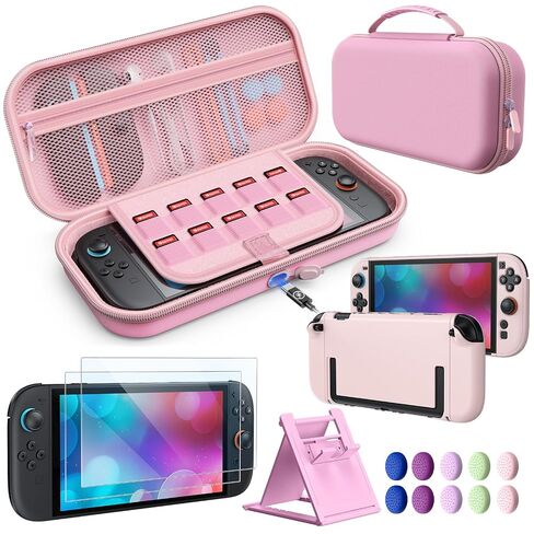 Switch 2 Accessories, Case Bundle for Nintendo Switch 2 Console | FYOUNG 16 IN 1 Kit:Carrying Case,Protective Shell, Screen Proetctor, Grip for Joycon- Pink in Saudi Arabia