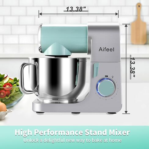 Stand Mixer,6.5QT Electric Mixer,700W DC Motor with Low Noise Green-Silver | Kitchen Mixer with Dough Hook,Flat Beater,Whisk,Splash Guard,7 Speeds,Dishwasher-Safe Attachments for Cake & Bread in Saudi Arabia