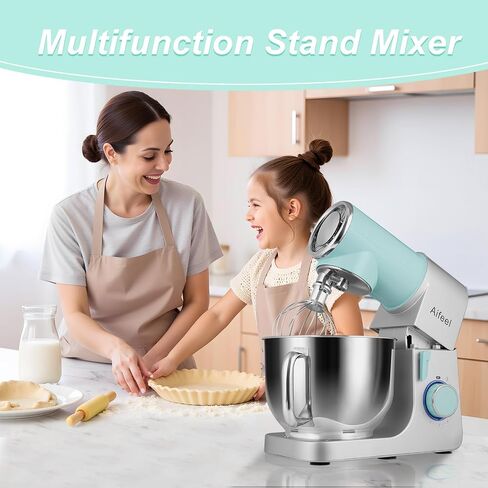 Stand Mixer,6.5QT Electric Mixer,700W DC Motor with Low Noise Green-Silver | Kitchen Mixer with Dough Hook,Flat Beater,Whisk,Splash Guard,7 Speeds,Dishwasher-Safe Attachments for Cake & Bread in Saudi Arabia