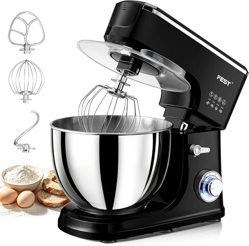 FEST 8.45QT Electric Kitchen Stand Mixer with 6 Speeds and 1500W Motor | Large mixing bowl, dough hook, whisk, beater and removable splash shield for bread, cakes, cookies, whipping and home baking in Saudi Arabia