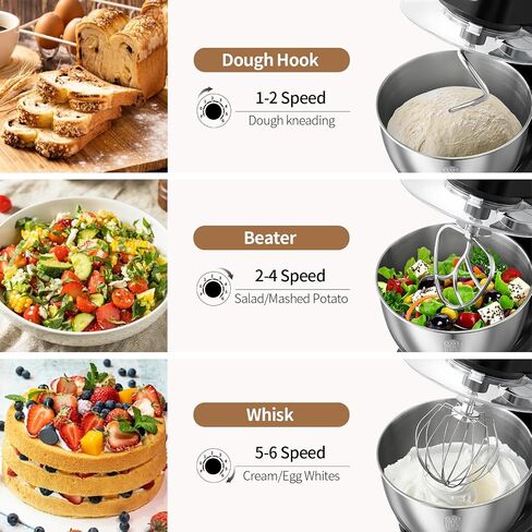 FEST 8.45QT Electric Kitchen Stand Mixer with 6 Speeds and 1500W Motor | Large mixing bowl, dough hook, whisk, beater and removable splash shield for bread, cakes, cookies, whipping and home baking in Saudi Arabia