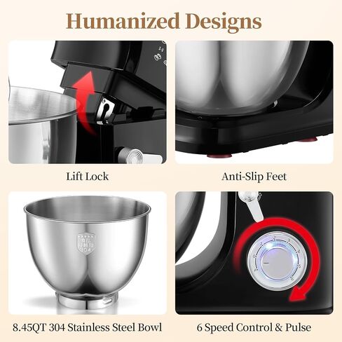 FEST 8.45QT Electric Kitchen Stand Mixer with 6 Speeds and 1500W Motor | Large mixing bowl, dough hook, whisk, beater and removable splash shield for bread, cakes, cookies, whipping and home baking in Saudi Arabia