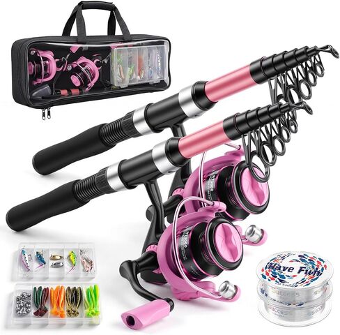 Fishing Rod and Reel Combo,2 Pcs 2.1M Telescoping Fishing Rod | with Carrier Bag,Spinning Reels,2 Lines,Lures Baits,Suitable for Beginners Fishing Gifts for Men Women Saltwater Freshwater in Saudi Arabia