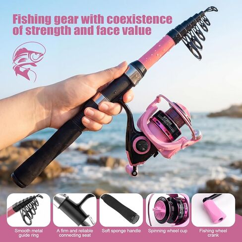 Fishing Rod and Reel Combo,2 Pcs 2.1M Telescoping Fishing Rod | with Carrier Bag,Spinning Reels,2 Lines,Lures Baits,Suitable for Beginners Fishing Gifts for Men Women Saltwater Freshwater in Saudi Arabia