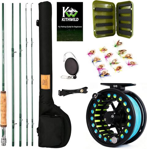 Fly Fishing Rod Combo, 4 Piece 5/6 Portable Fly Rod with Extra Tip, Pre-Loaded Fly Reel with Line Combo,Fly Box, Flies, Fly Fishing Complete Starter Package in Saudi Arabia