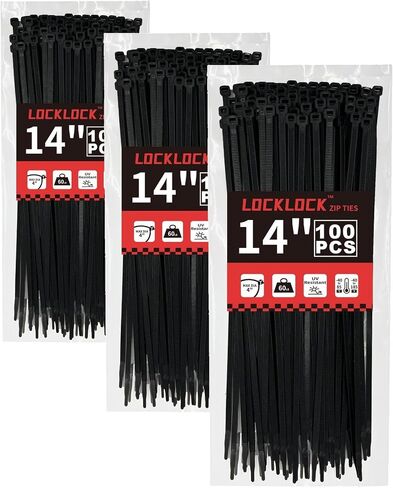 Zip Ties 14 inch(100 Pack), 60 lb, Black Heavy Duty Wire Ties, UV Resistant Cable Ties for Indoor and Outdoor Use, LOCKLOCK in Saudi Arabia
