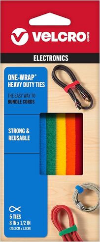 VELCRO Brand ONE-WRAP Cable Ties, 8in x 1/2in, Multicolor, 5 Pack | Self Gripping Reusable Cable Ties For Organizing Wires And Cords; Color Code Devices, Chargers And Electronics in Saudi Arabia