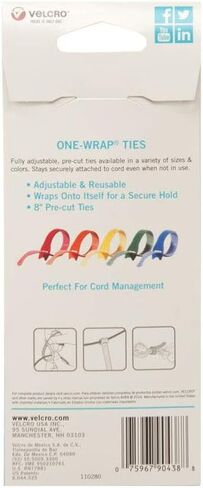 VELCRO Brand ONE-WRAP Cable Ties, 8in x 1/2in, Multicolor, 5 Pack | Self Gripping Reusable Cable Ties For Organizing Wires And Cords; Color Code Devices, Chargers And Electronics in Saudi Arabia