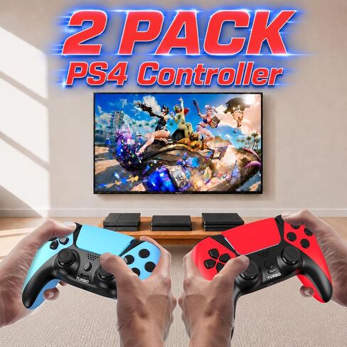 Wireless for PS4 Controller with Anti Drift ALPS Stick Back Paddles Turbo | Work with PlayStation 4/Slim/Pro,13-button Macro,1200mAh Battery,Type-C Charging,4-way Game Feedback,2 Pack for DualShock in Saudi Arabia