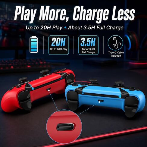 Wireless for PS4 Controller with Anti Drift ALPS Stick Back Paddles Turbo | Work with PlayStation 4/Slim/Pro,13-button Macro,1200mAh Battery,Type-C Charging,4-way Game Feedback,2 Pack for DualShock in Saudi Arabia