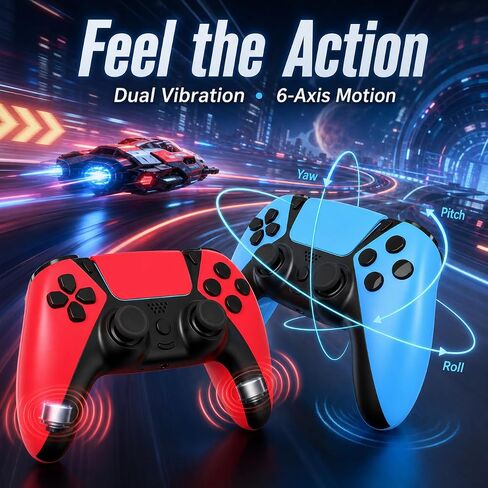 Wireless for PS4 Controller with Anti Drift ALPS Stick Back Paddles Turbo | Work with PlayStation 4/Slim/Pro,13-button Macro,1200mAh Battery,Type-C Charging,4-way Game Feedback,2 Pack for DualShock in Saudi Arabia