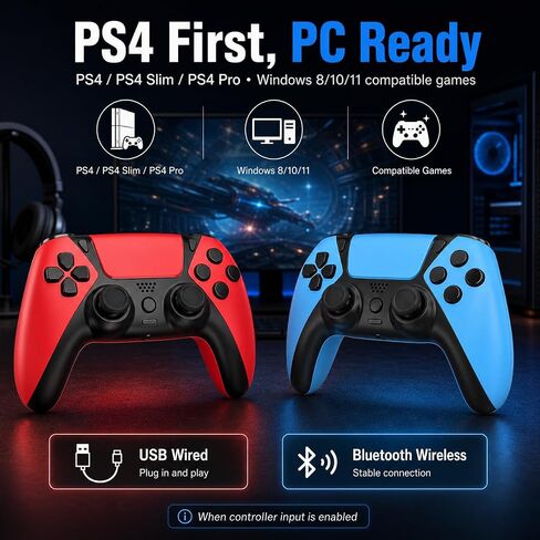 Wireless for PS4 Controller with Anti Drift ALPS Stick Back Paddles Turbo | Work with PlayStation 4/Slim/Pro,13-button Macro,1200mAh Battery,Type-C Charging,4-way Game Feedback,2 Pack for DualShock in Saudi Arabia