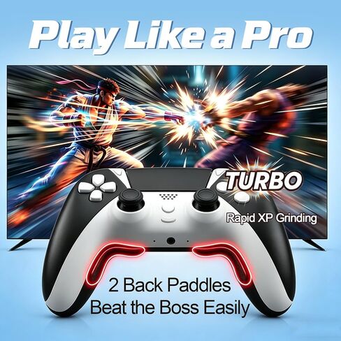 Enstixsm 2 Pack for PS4 Controller,Wireless Dual Remote Shock Control for PS4 Slim Pro,ALPS Zero Drift Sticks Game Control,PC Gaming Turbo Back Paddles Gamepad,Alternative Original,Black White in Saudi Arabia