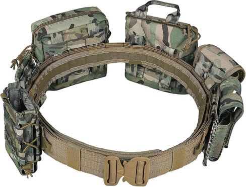 BOMTURN Tactical Battle Belt with Pouches Accessories Law Enforcement Duty Combat Military Utility Police Belt 8ps in Kuwait