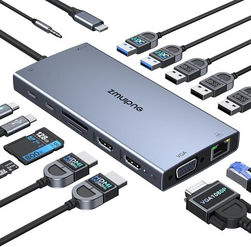 USB C Hub Ethernet USB-C Adapters for MacBook Pro/Air with HDMI 4K@60Hz | Mac Dongle with USB Port, 10 IN 1 USBC to HDMI Adapter 4K, USB C to Ethernet, 100W PD, USB-C to SD/TF Card Reader Dongle Hub in Saudi Arabia