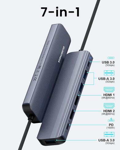 USB C Hub Docking Station Dual Monitor for Laptop, MacBook Air/Pro Dock Adapter Multiport Dongle with 2 HDMI Ports 4K 60Hz, 100W PD Charging, 3 USBA 3.0 & USBC in Saudi Arabia