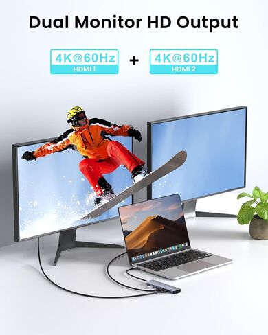 USB C Hub Docking Station Dual Monitor for Laptop, MacBook Air/Pro Dock Adapter Multiport Dongle with 2 HDMI Ports 4K 60Hz, 100W PD Charging, 3 USBA 3.0 & USBC in Saudi Arabia