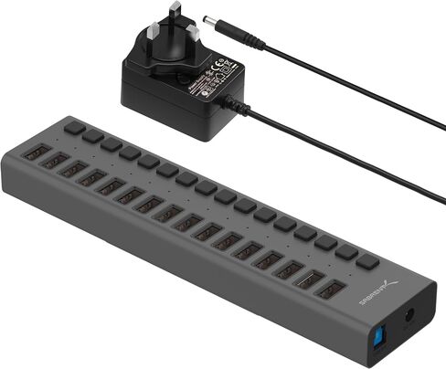 SABRENT 16-Port USB 3.0 Data Hub & Charger, 90W (HB-PU16) | Individual power switches; 90W high-power output; charge and sync multiple devices; powered usb hub in Saudi Arabia
