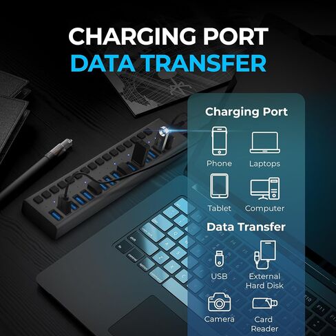 SABRENT 16-Port USB 3.0 Data Hub & Charger, 90W (HB-PU16) | Individual power switches; 90W high-power output; charge and sync multiple devices; powered usb hub in Saudi Arabia